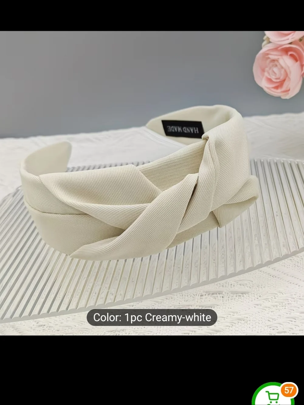 Hand Made Creamy White Wide Knot Headband